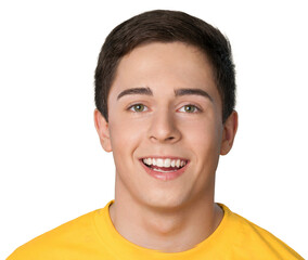 Young teenage boy against white background