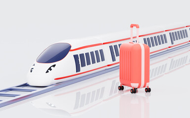 Cartoon high-speed train and trunk in the white background, 3d rendering.