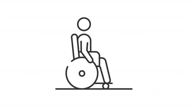 Animated disability linear icon. Person with wheelchair. Rehabilitation clinic patient. Seamless loop HD video with alpha channel on transparent background. Outline motion graphic animation