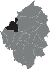 Black flat blank highlighted location map of the ROUX MUNICIPALITY inside gray administrative map of CHARLEROI, Belgium