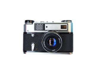 Retro vintage camera, old technology film soviet camera isolate for object 