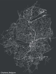 Detailed hand-drawn navigational urban street roads map of the Belgian city of CHARLEROI, BELGIUM with solid road lines and name tag on vintage background