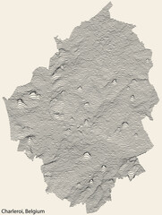 Topographic relief map of the city of CHARLEROI, BELGIUM with solid contour lines and name tag on vintage background