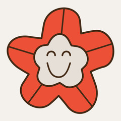Smiling flower, abstract personage, mascot design, funny face, cute icon.