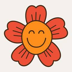 Smiling flower, abstract personage, mascot design, funny face, cute icon.