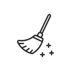 broom cleanin icon. Thin line broom cleanin, clean icon from cleaning collection. Outline vector isolated on white background. Editable broom cleanin symbol can be used web and mobile