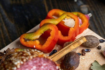 Sliced into pieces fresh ripe sweet pepper