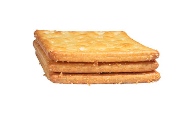 Fresh baked butter cream crackers cheese biscuits on transparent background stock photo png.