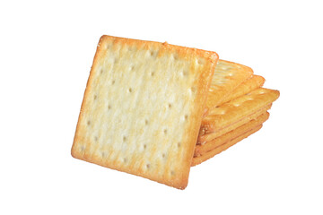 Fresh baked butter cream crackers cheese biscuits on transparent background stock photo png. - obrazy, fototapety, plakaty