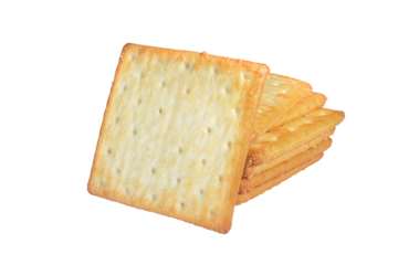Fresh baked butter cream crackers cheese biscuits on transparent background stock photo png.
