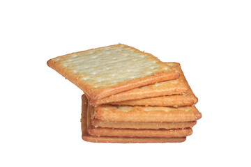 Fresh baked butter cream crackers cheese biscuits on transparent background stock photo png.