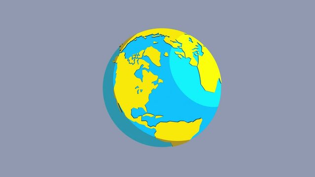 Earth globe sharp continents shape with shadow effect animation. Business cartoon backdrop. Seamless character and earth loop. Empty place for titles, text, etc...