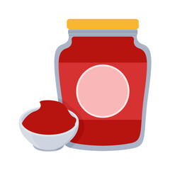 Obraz na płótnie Canvas sauce in jar glass with sauce in bowl illustration
