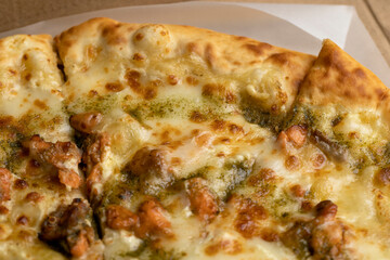 delicious homemade fast food pizza with seafood shrimp