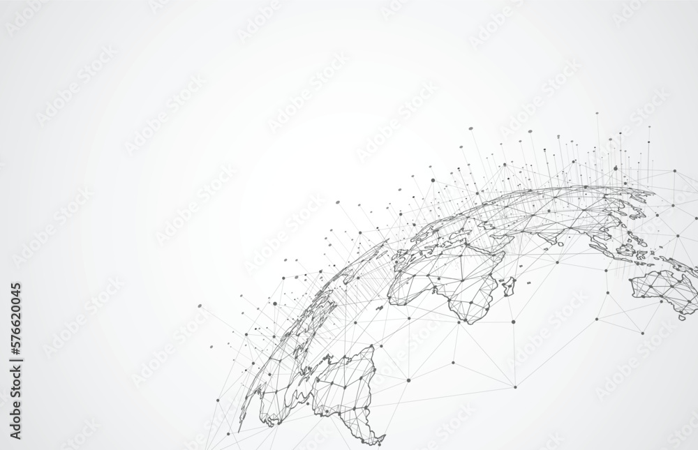 Poster global network connection. world map point and line composition concept of global business. vector i