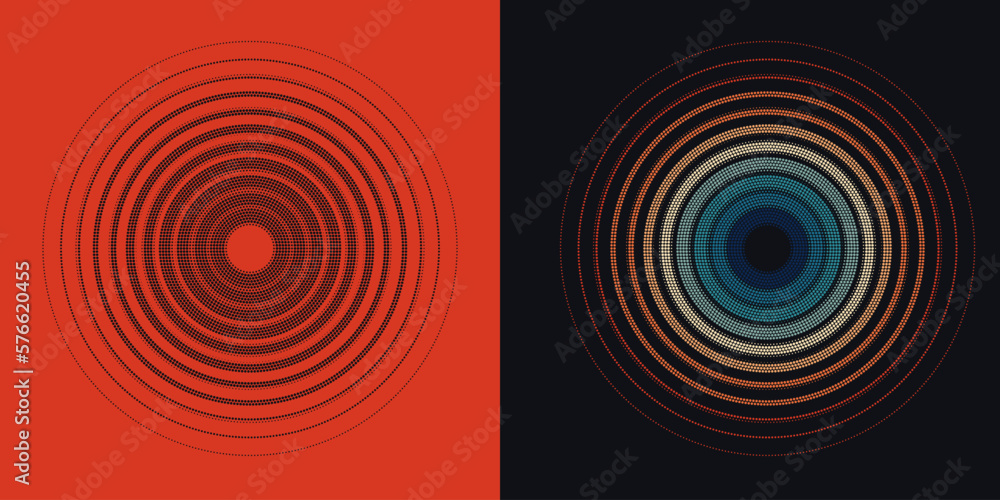 Poster abstract geometric concentric, hypnotic circle vector elements isolated on a background. color retro