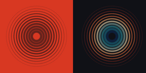Abstract geometric concentric, hypnotic circle vector elements isolated on a background. Color retro halftone ring pattern. Circular dots pattern concept for a sound wave, radio, sonar