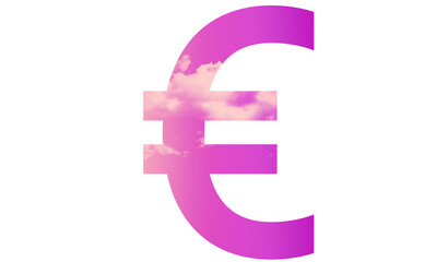 € euro font symbol - pink color with cloud  - png file - with a transparent background for designer use.  Isolated from the front.  ideal for website, email, presentation, advertisement, image - obrazy, fototapety, plakaty