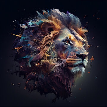 Portrait of a lion, splatter painted, wall, digital art with generative ai 
