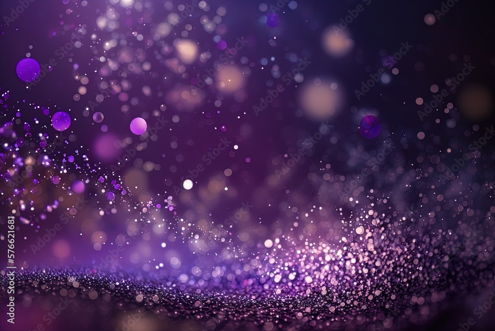 Poster Background of purple magic sparkles. blurred light and open focal planes for use in your artwork. Generative AI