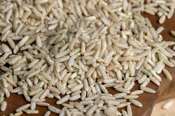 Unprocessed healthy dark rice, close up