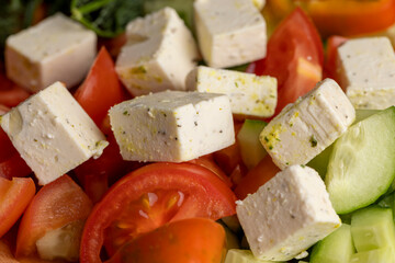 preparation of salad from different ingredients