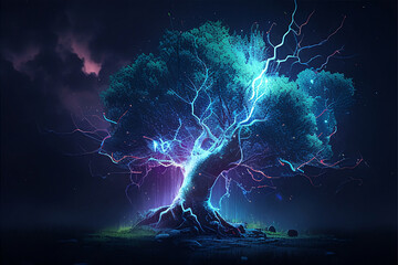 A lightning storm with a tree and a lightning bolt with generative ai 