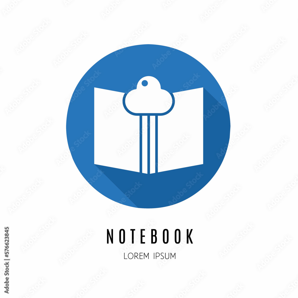 Aufkleber notebook logo. illustration of notebook in flat. stock vector.