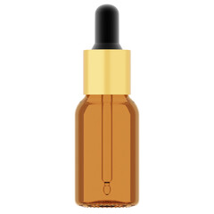 Amber glass essential oil bottle (15ml) with Metal Cap & Dropper 3D Rendering High-Resolution Transparent Background