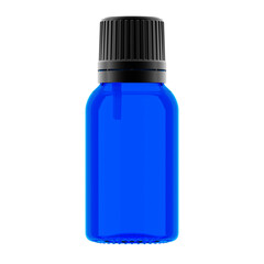 Blue glass essential oil bottle (15ml) with Black Cap 3D Rendering High Resolution Transparent Background