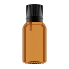 Amber glass essential oil bottle (15ml) with Black Cap 3D Rendering Transparent Background