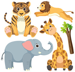 Set of simple cute animals cartoon character
