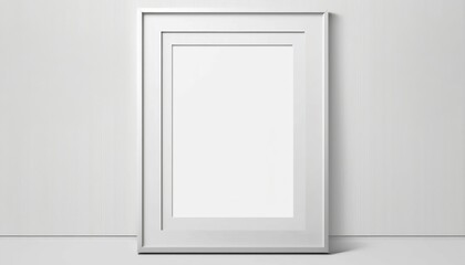 Interior picture mockup with vertical wooden frame on empty white wall, Single artwork template. Generative AI