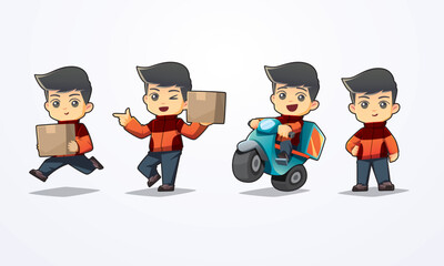 friendly mascot delivery man collection orange jacket