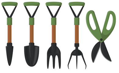 Set of small gardening tools vector flat