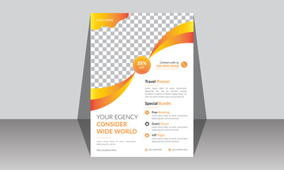 Travel flyer Design. Summer travel agency promotion template design. Travel flyer template design. Travel flyer template design with contact and venue details. Summer travel agency promotion template.