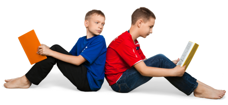 Little boys with books isolated on white background