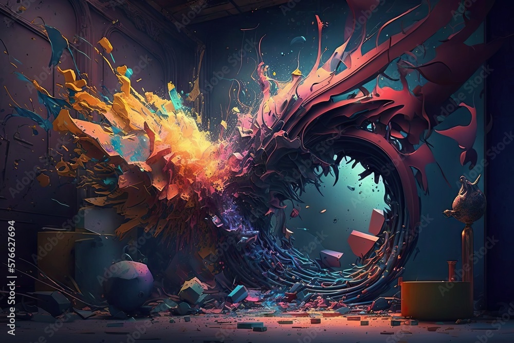 Aufkleber infuriating imagination of colorful chaos generative ai