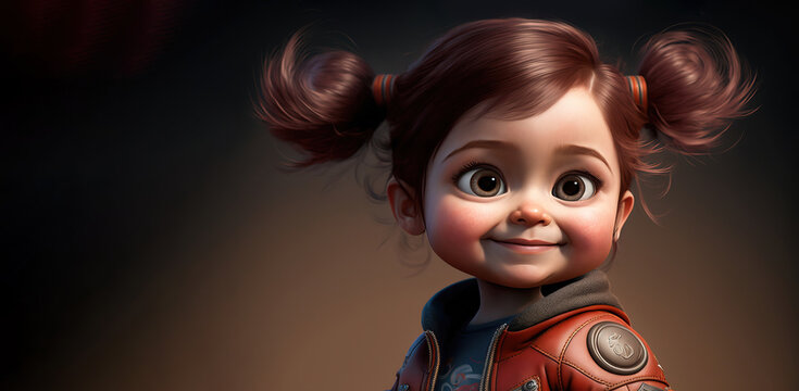 cute little toddler girl with a shy smile isolated on dark background - Generative AI
