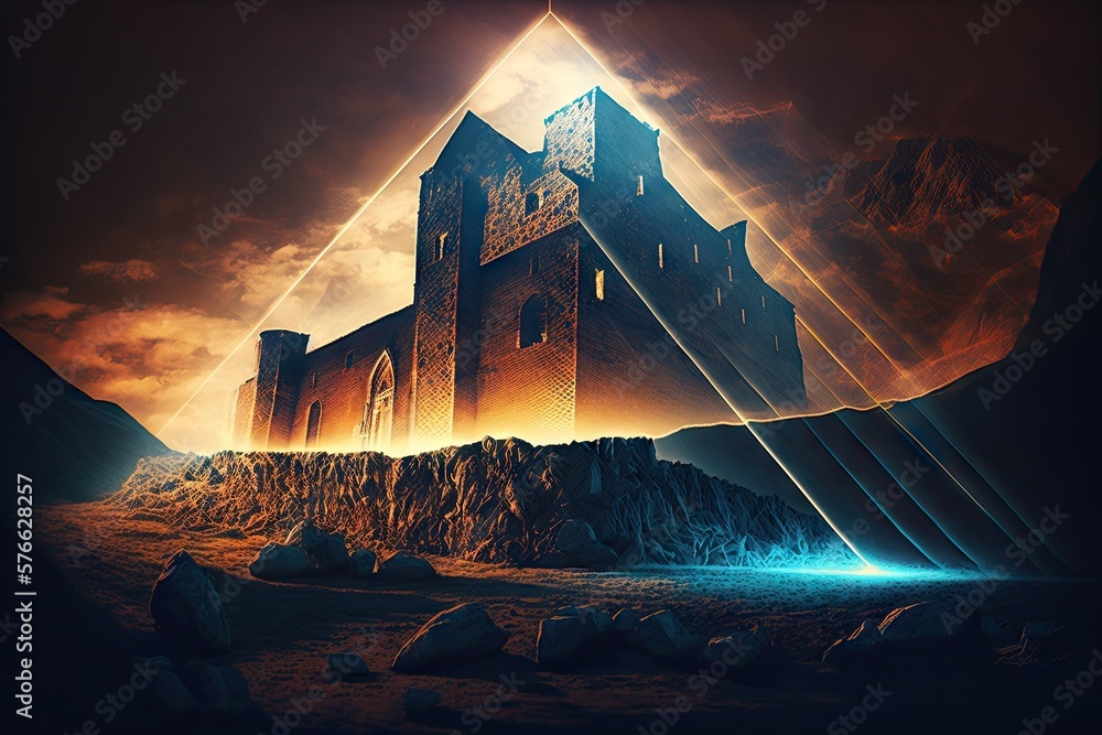 Poster refraction of light - gleaming fortress generative ai