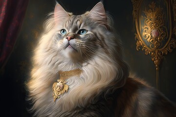 Regal Roar: An Exquisite Wintage Cat in Splendid Splendor Generative AI
