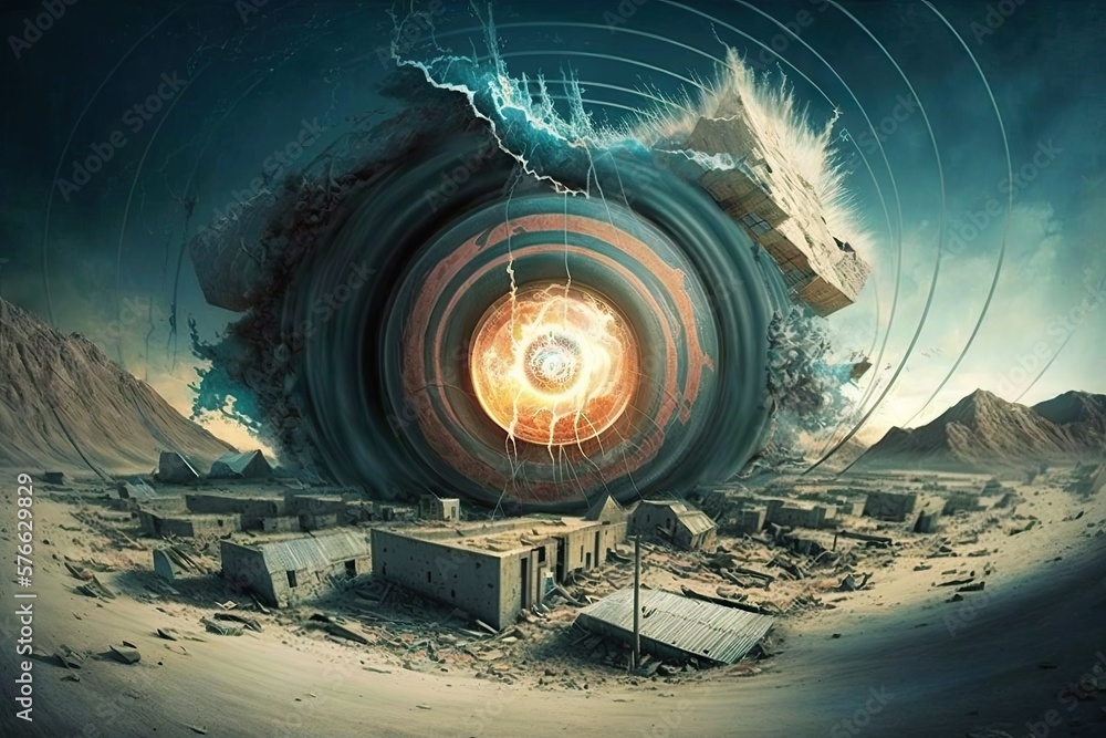 Aufkleber unleashing seismic power upon the earth - depicting an earthquake in image form generative ai