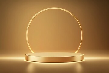Empty golden circle podium or pedestal for product photography. Generative AI
