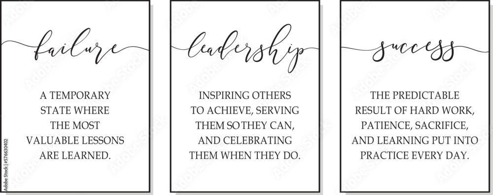 Wall mural failure, leadership, success. inspiring positive quote. frame workplace decoration. triptych inspira