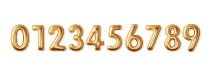 Golden Number Balloons 0 to 9. Realistic 3d design vector elements for banner, cover Birthday, celebrate anniversary and wedding Png.