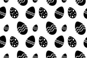 Easter pattern on a white background in black. Vector seamless Easter pattern with eggs. Vector EPS 10