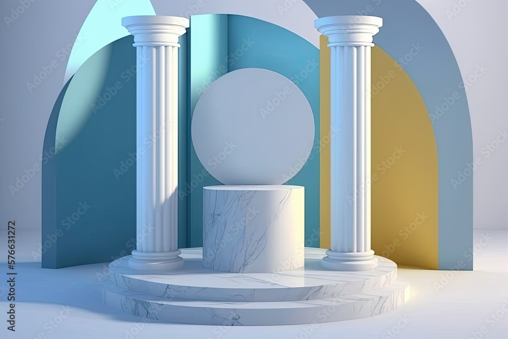 Aufkleber an abstract minimal scene dominated by geometric shapes. presentation podium made of a marble cylind