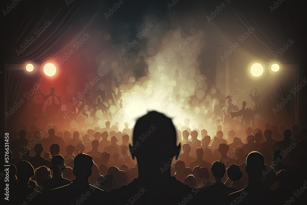 Canvas Prints blurred silhouetted audience in front of music stage. Generative AI