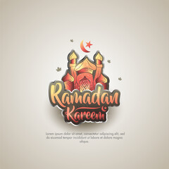 islamic greeting ramadan kareem card design with unique mosque illustration