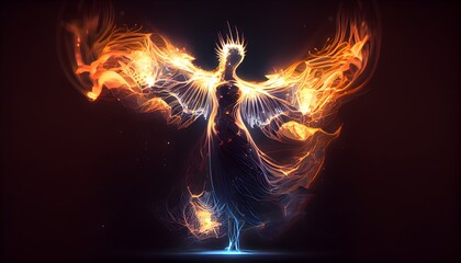 luminous spiritual being, energy symbol in fire, generative ai, meditation filaments of light, sci-fi character  